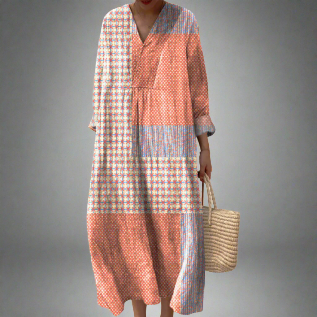 Abito midi Nora Coral Starburst - Comodo abito estivo da donna