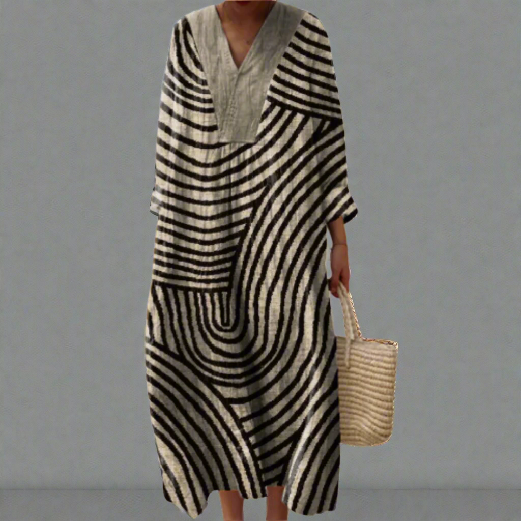 Abito monocromatico Maze Flow - Elegante eleganza estiva in nero e avorio