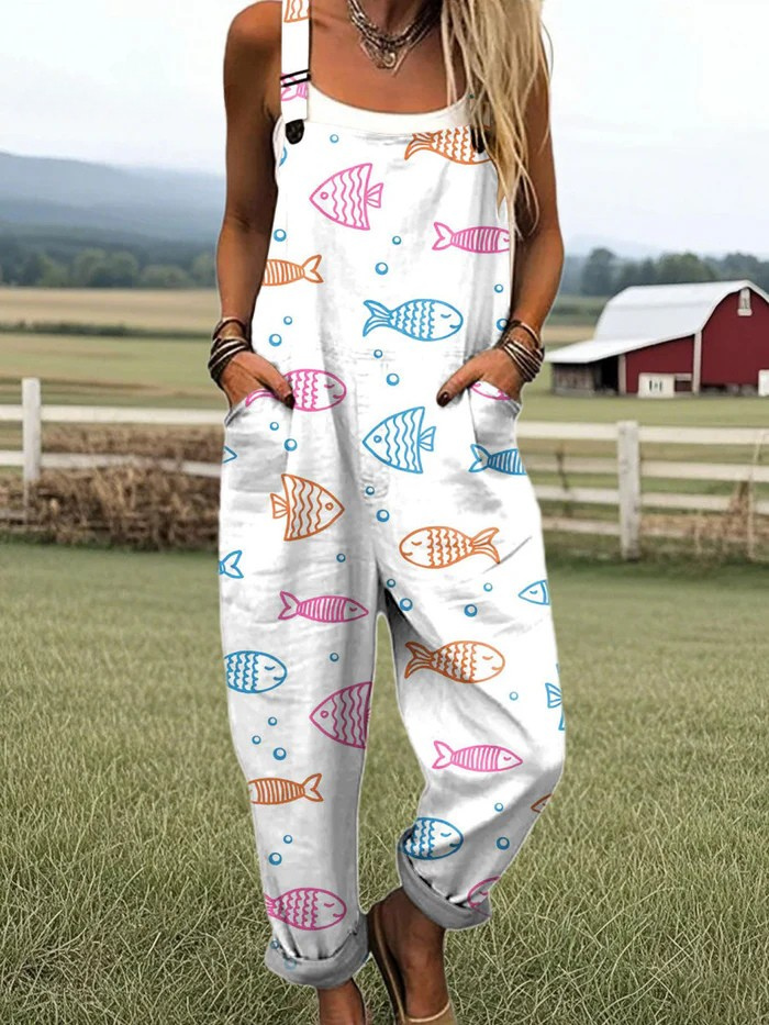 Tuta da donna con gamba larga e motivo floreale vintage - Stile comodo e disinvolto