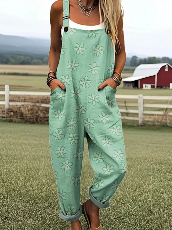 Tuta da donna vintage con motivo floreale a gamba larga - Comfort e stile