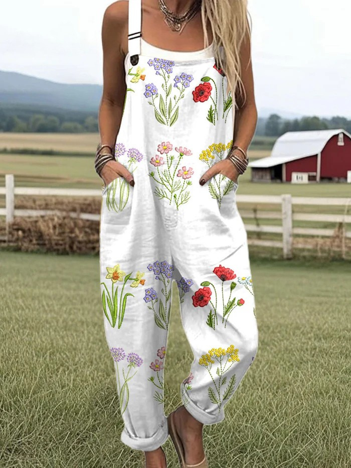 Tuta floreale vintage da donna: stile semplice e comfort