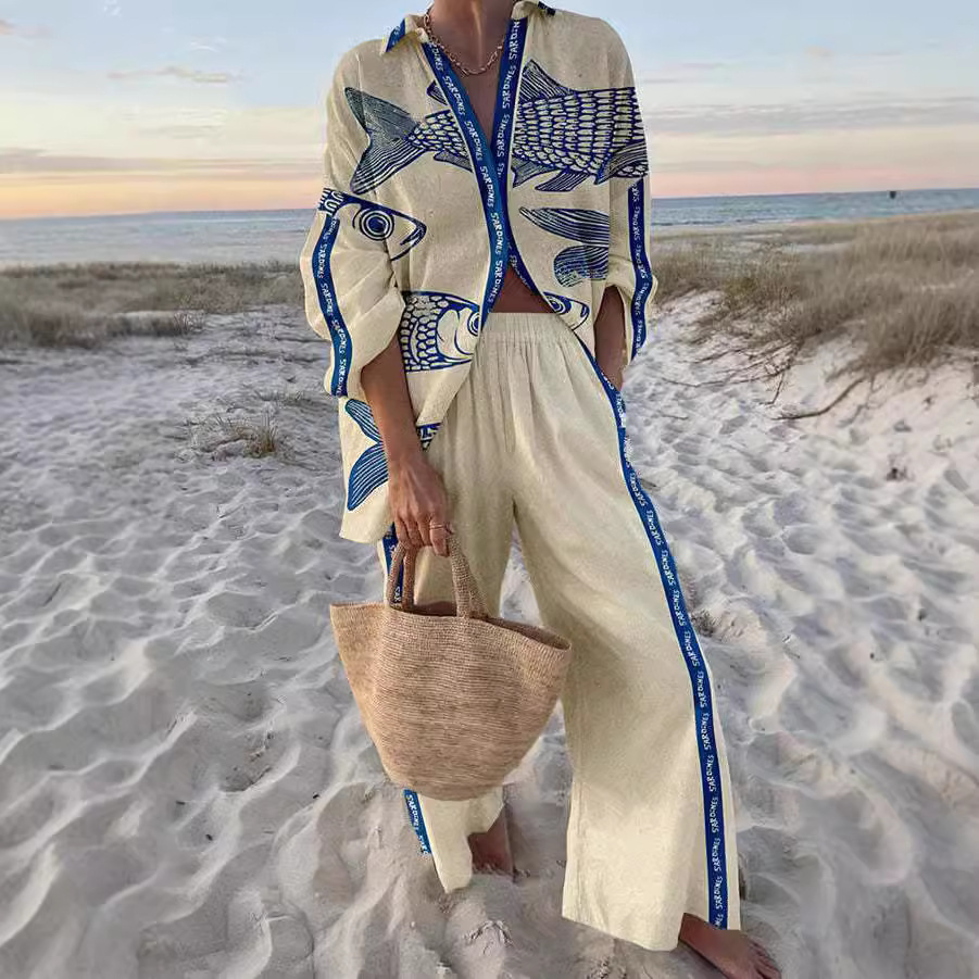 Vittoria™ | Completo Pesci Blu in Lino