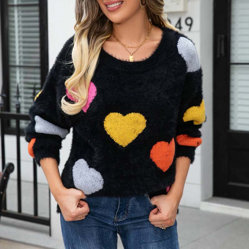 Emily – Sweter z dzianiny w serduszka
