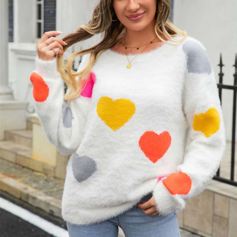 Emily – Sweter z dzianiny w serduszka