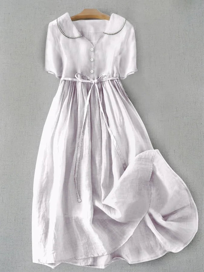 Isla™ | Elegante Abito Midi in Cotone-Lino per Cerimonia