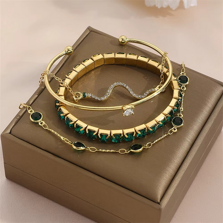 Miray™ | Elegante Set di Bracciali con Pietre Smeraldo