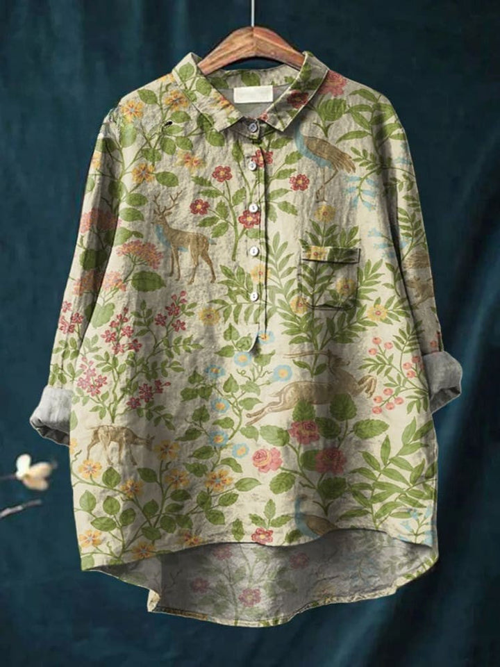 Paige - koszula z nadrukiem w stylu vintage w dziedzinie sztuki i zwierząt