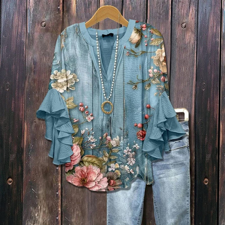 Priscilla™ | Elegante Blusa Donna Ruffle Floreale