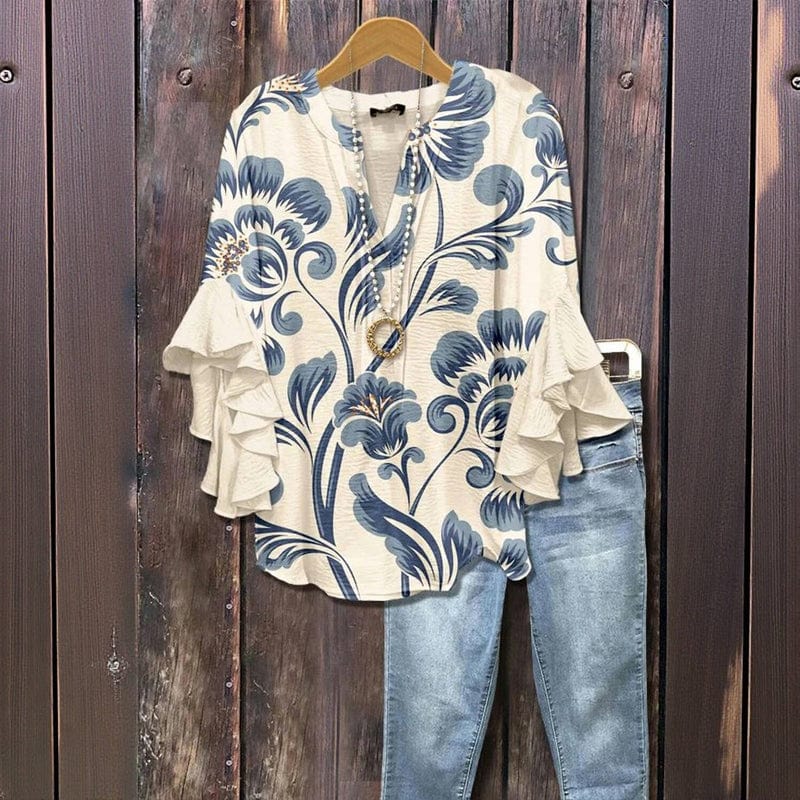 Priscilla™ | Elegante Blusa Donna Ruffle Floreale